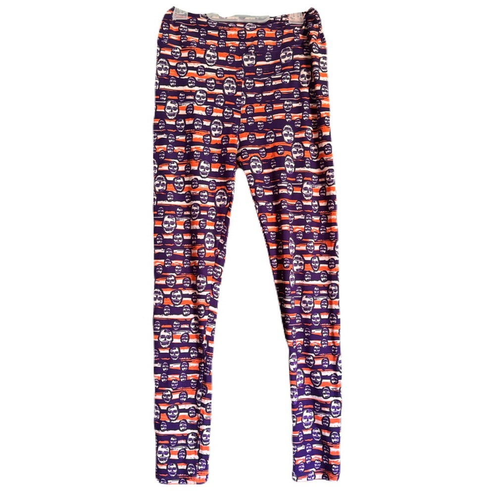 LuLaRoe One Size OS Leggings Halloween Orange and Purple with Skulls